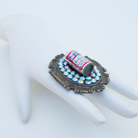 BUDWEISER MINI BEER CAN RHINESTONE RING - Picture 2 of 7
